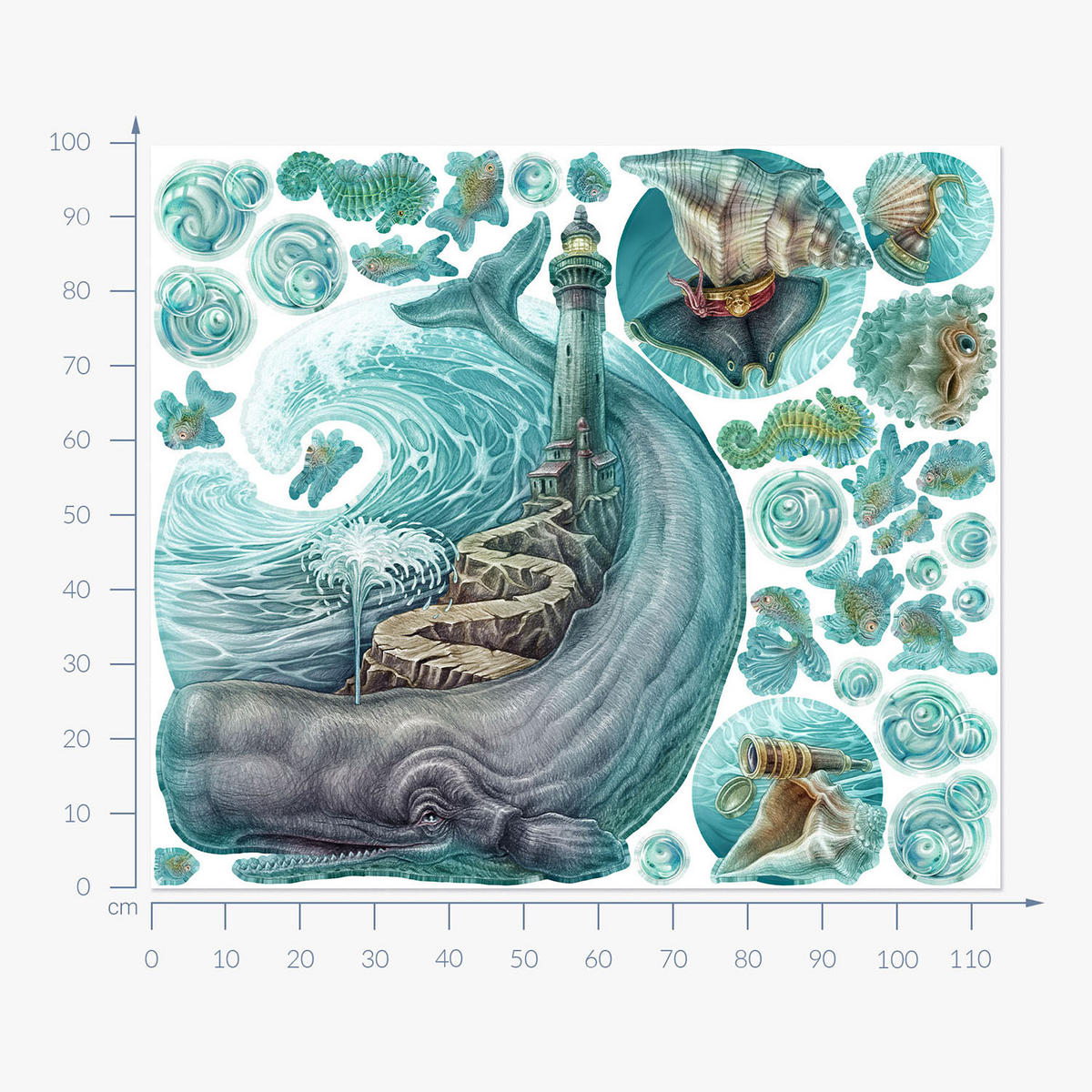 WANDAUFKLEBER 100x115cm - Leuchtturm - Multicolor, Kunststoff (100/115/0.1cm) - Wallfluent