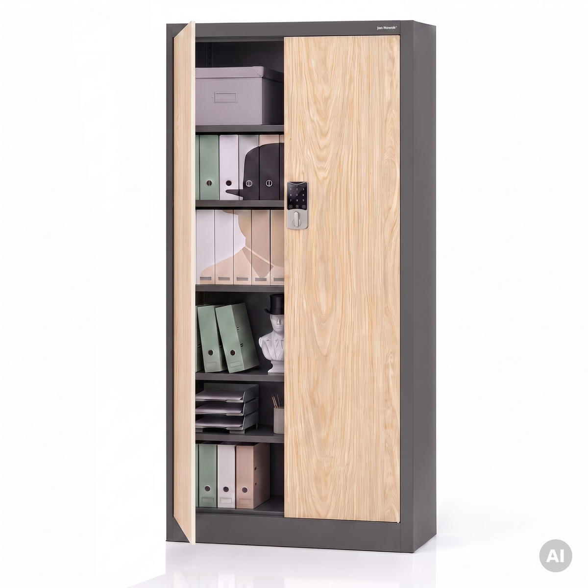 BÜROSCHRANK mit Zahlenschloss DANIEL 185x90x40 cm - Anthrazit/Sonoma Eiche, Metall (90/185/40cm) - Jan Nowak