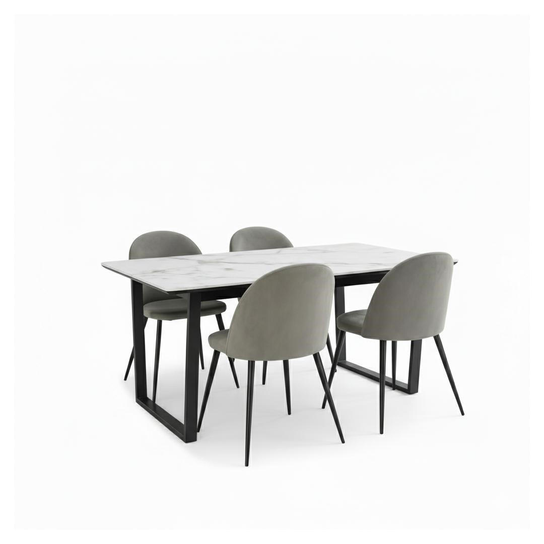 ESSGRUPPE 5-TLG. Tilst Weiß, Grau - Grau, Holzwerkstoff/Textil (160/74/90cm) - ebuy24