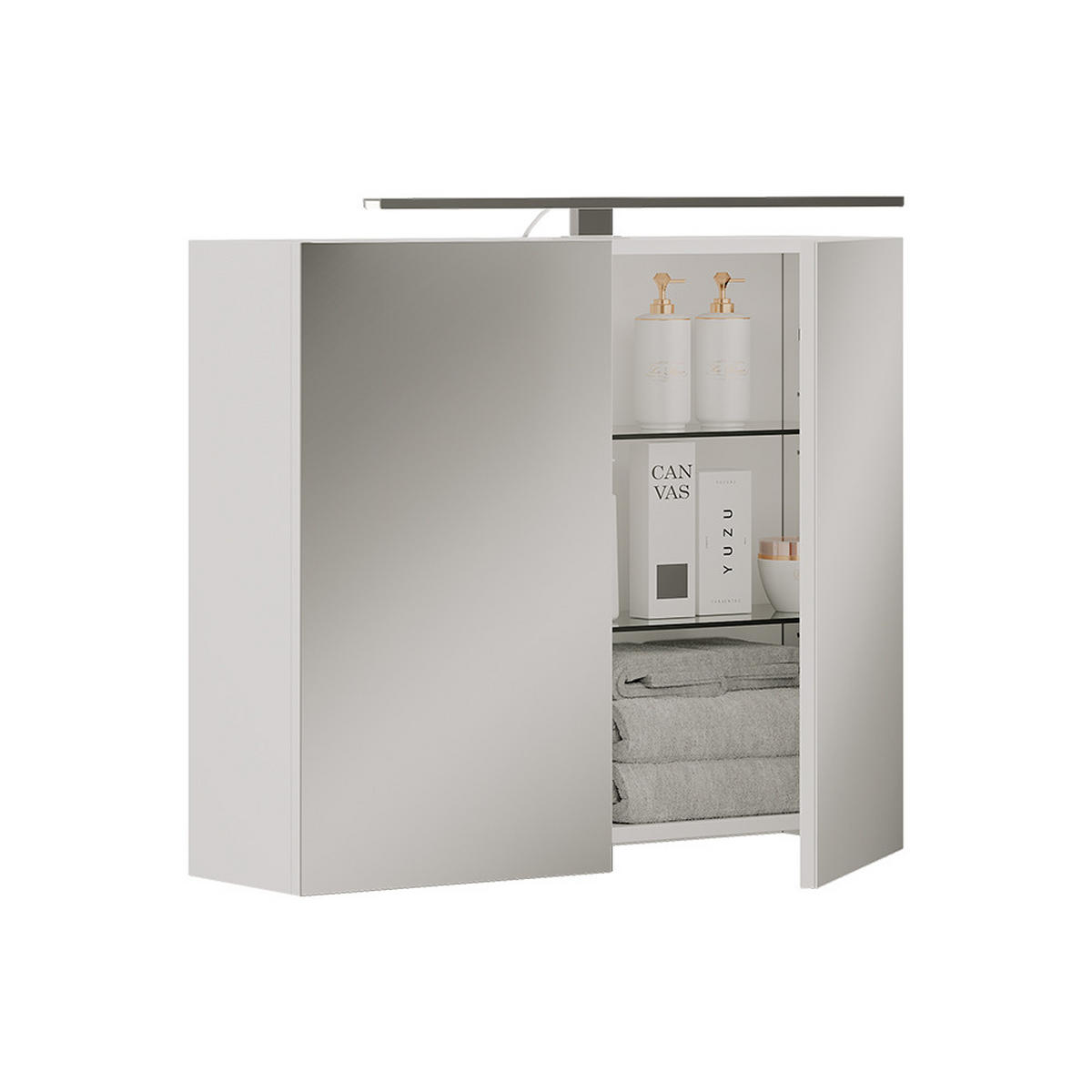 KOUPELNOVÁ ZRCADLOVÁ SKŘÍŇKA Lavio Bílá 70 x 60 cm s LED osvětlením - bílá, kompozitní dřevo (70/60/20cm) - Vicco
