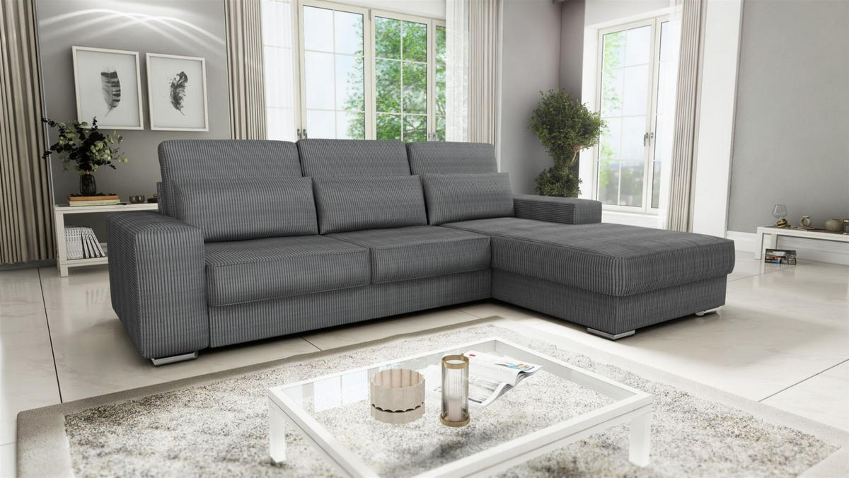 ECKSOFA Nevio In Scala - Grau, Holzwerkstoff/Textil (312/202cm) - Fun Möbel