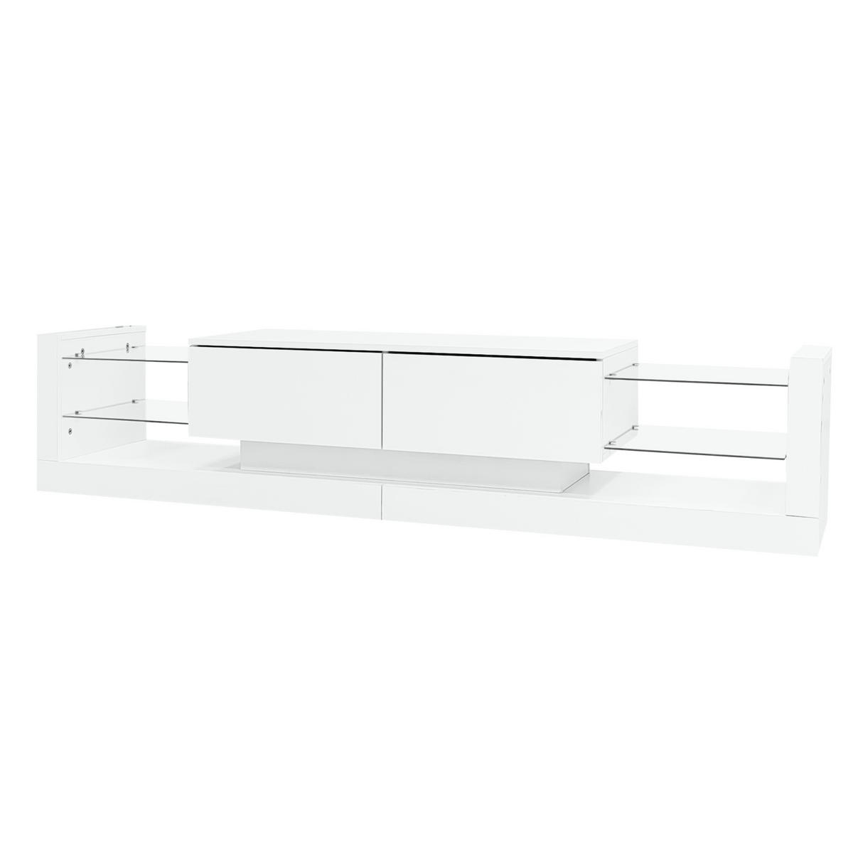 TV-SCHRANK 181/38/38 cm weiß Spanplatte mit LED-Beleuchtung und zwei klappbaren Schubladen - Weiß, Holzwerkstoff (181/38/38cm) - OKWISH