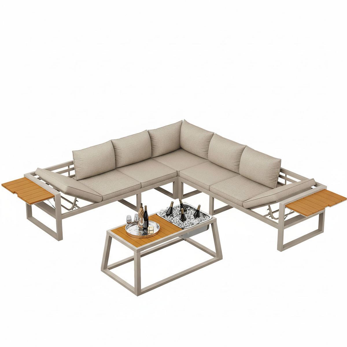 MODULARES OUTDOOR-SOFA-SET Grau/Beige - Beige, Metall - ComfortXL