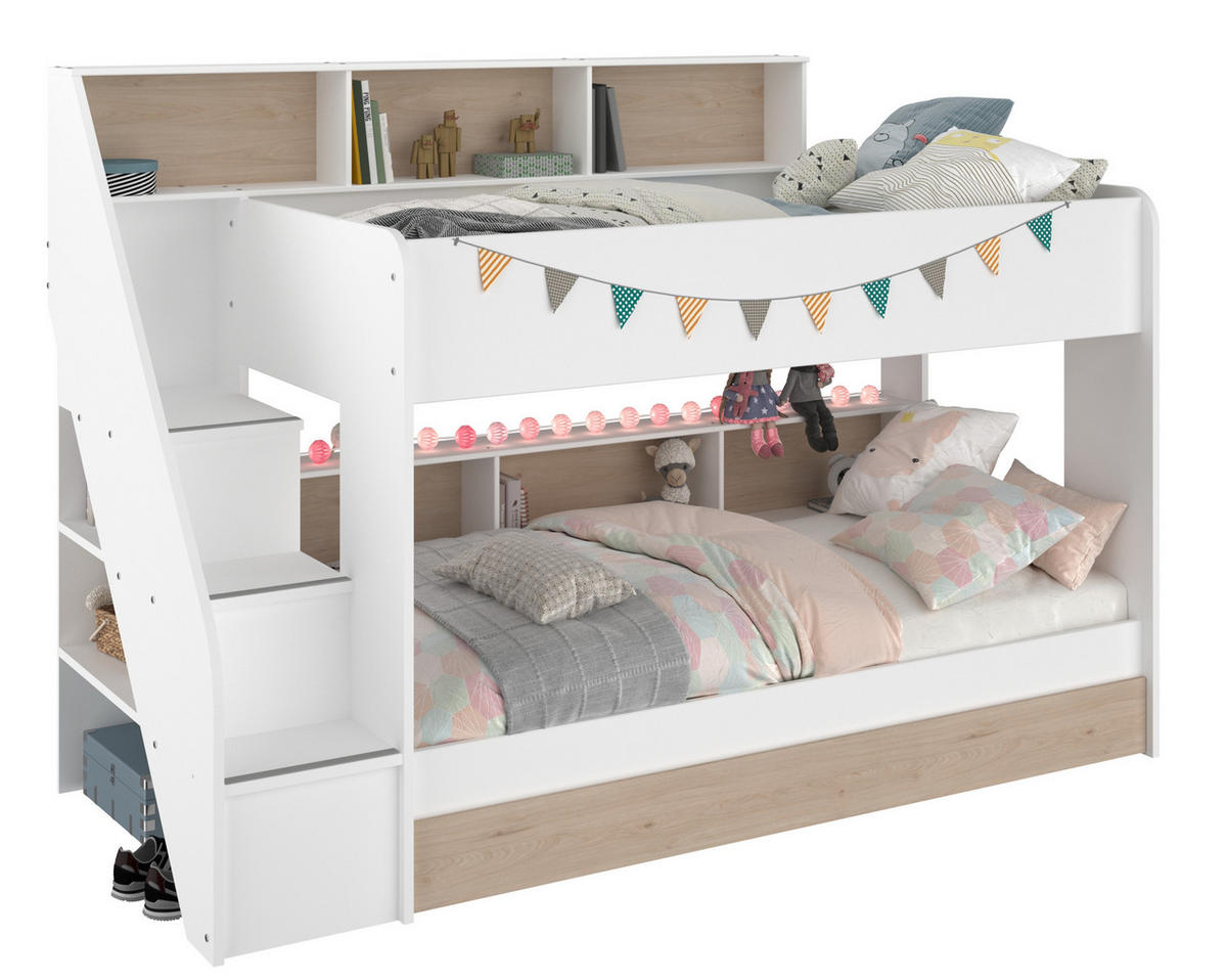 ETAGENBETT Bibop 1 in Weiß und Jackson Eiche mit Bettschubkasten - Weiß, Holzwerkstoff (90/190cm)