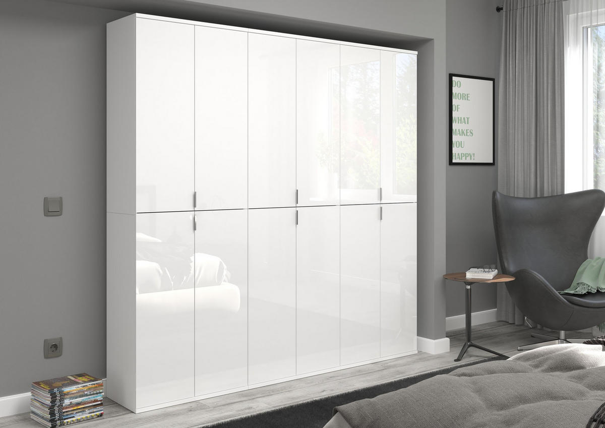 GARDEROBENKOMBINATION 3tlg. Projekt X Garderobe in weiß Nb. und weiß hochglanz B/H/T: 183x193x34 cm - Weiß, Holzwerkstoff (183/193/34cm)