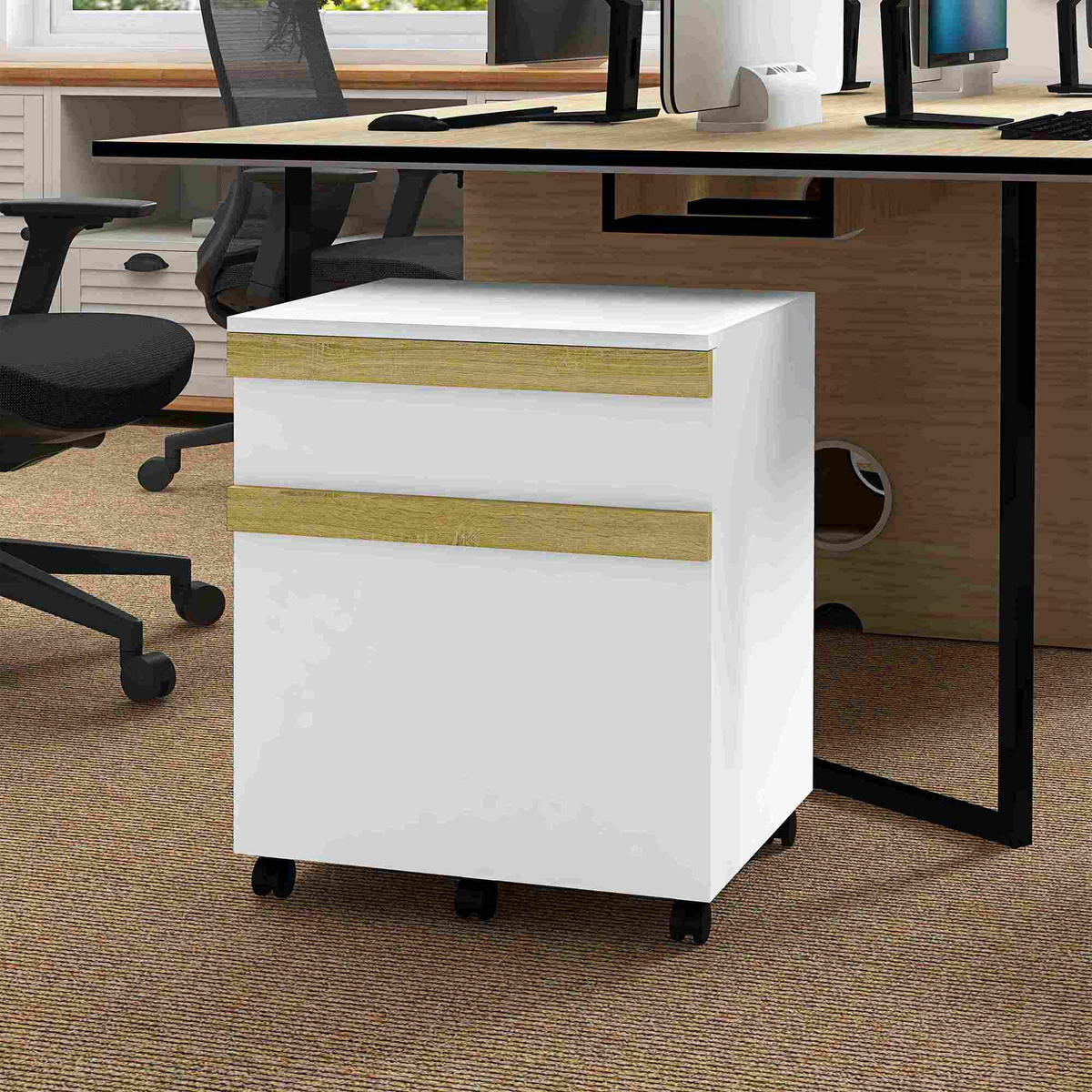 ROLLCONTAINER DE-14502 2 Schubladen mit Sortierer Weiß/Eiche - Weiß, Holzwerkstoff (40/59.5/48cm) - ComfortXL