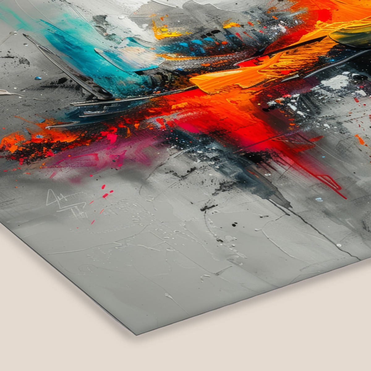 ZARÁMOVANÝ PLAGÁT Moderné umenie - Oranžová - Sivá - Abstraktné 60x40 cm - svetlosivá, papier (60/40cm) - MuchoWow