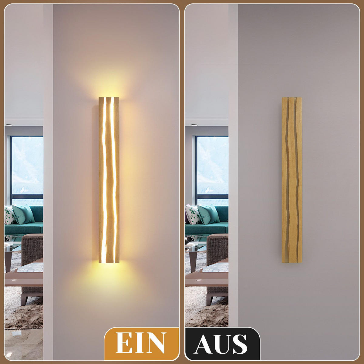 LED WANDLEUCHTE BURGESS Ⅲ 80/10/7 cm - Braun, Holz (10/7/80cm) - Nettlife