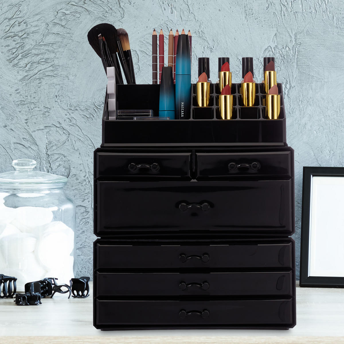 KOSMETIKORGANIZER - Schwarz, Kunststoff (23.5/29/14cm) - Relaxdays