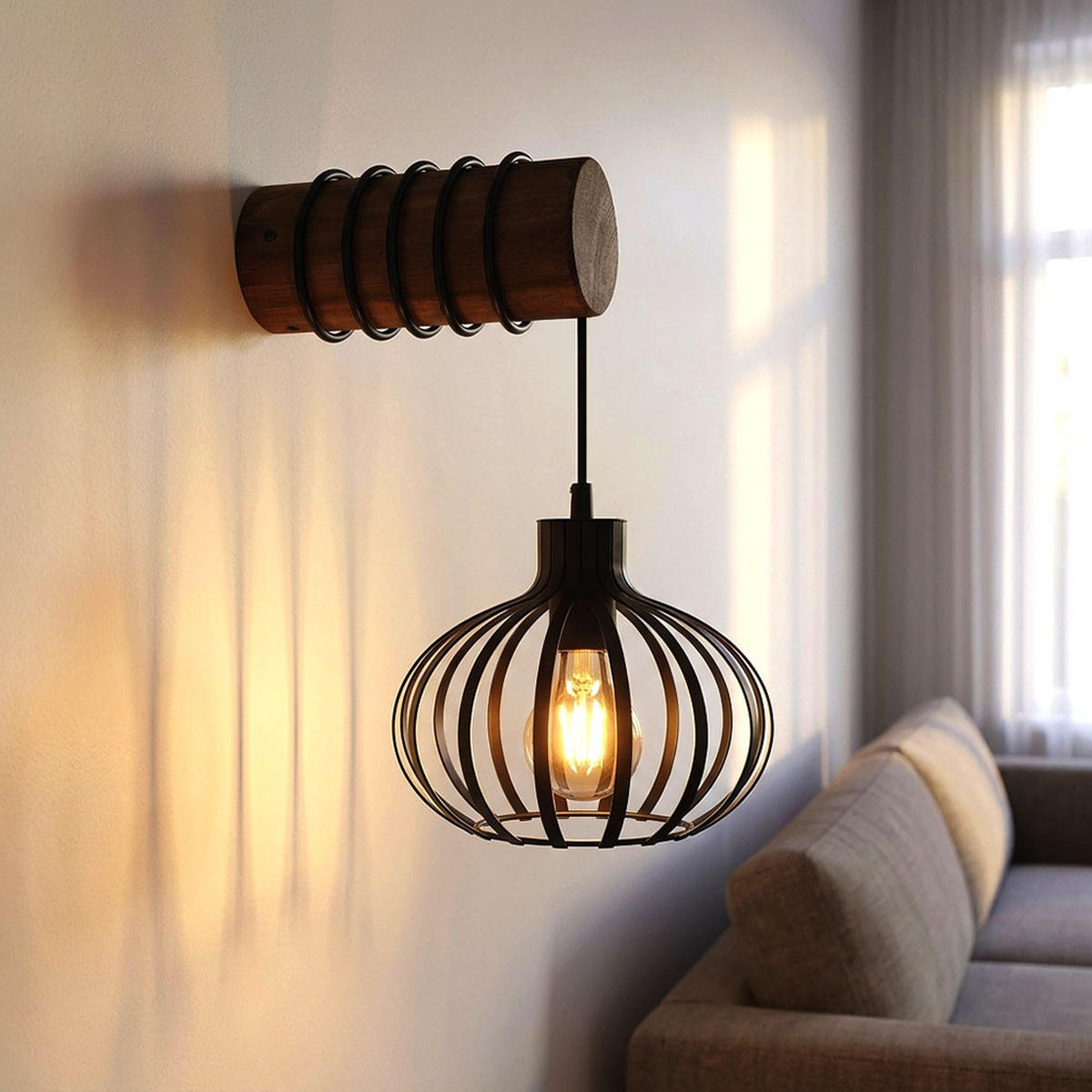 LED WANDLEUCHTE CALDWELL Holz Metall Braun Aufbau - Braun, Holz (20/59/29cm) - Globo Lighting