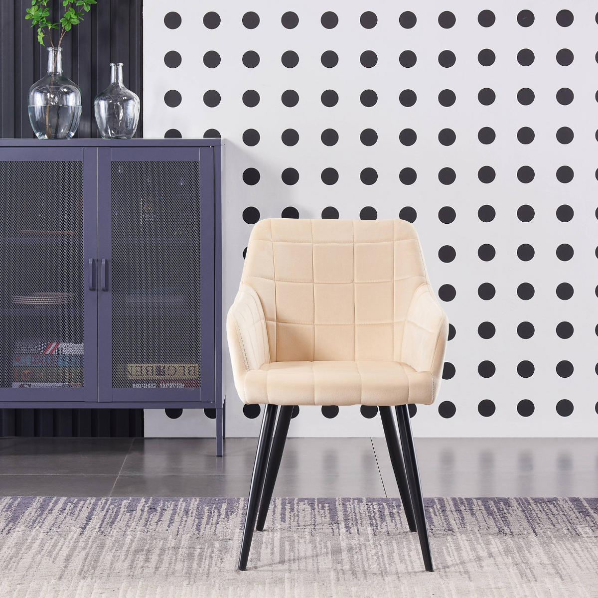 STUHL Samt Creme - Weiß, Metall (55/82/59cm) - Life Interiors