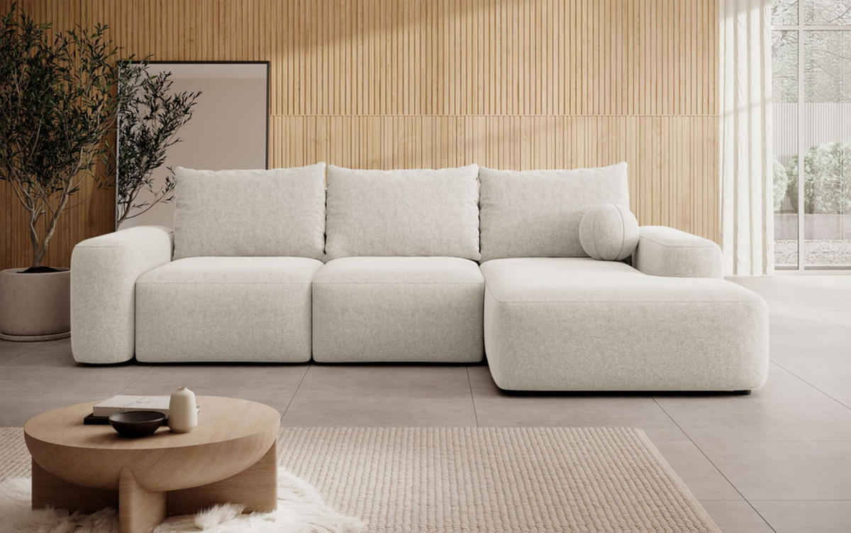 ECKSOFA Carnos mit Ballkissen, Creme Chenille, rechtsseitig - Creme/Schwarz, Kunststoff/Textil (264/162cm) - Selsey