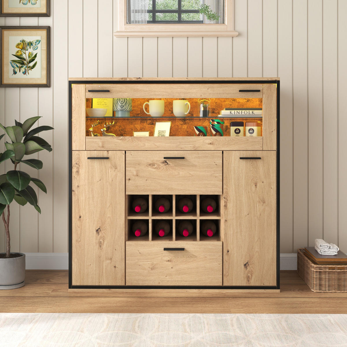 SIDEBOARD 38x110x111 cm, Glasregal, Weinfach, Naturfarben - Weiß, Holz (110/110/38cm)