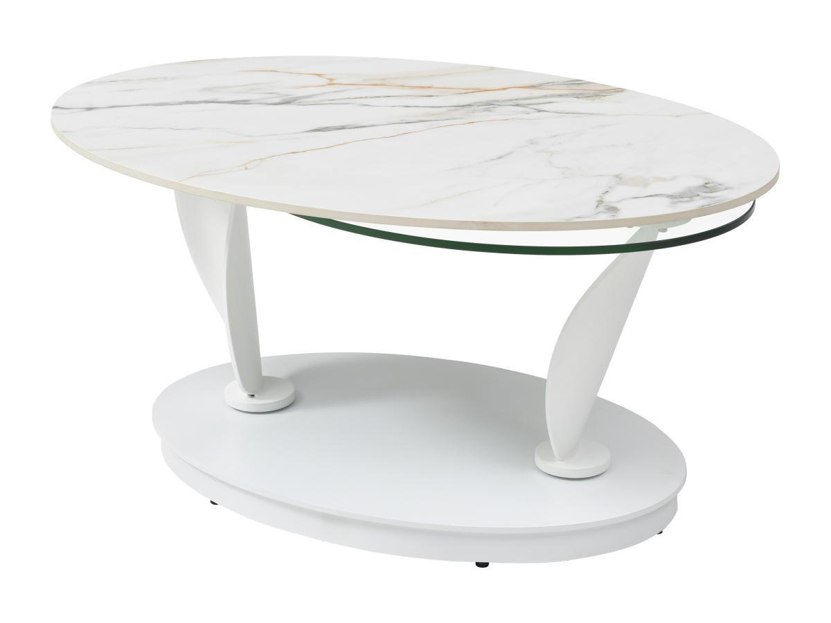 COUCHTISCH mit drehbaren Tischplatten - Keramik, Sicherheitsglas & Metall - Marmor-Optik Weiß - MANEYA - Weiß, Glas (150/60/43cm) - Vente-Unique