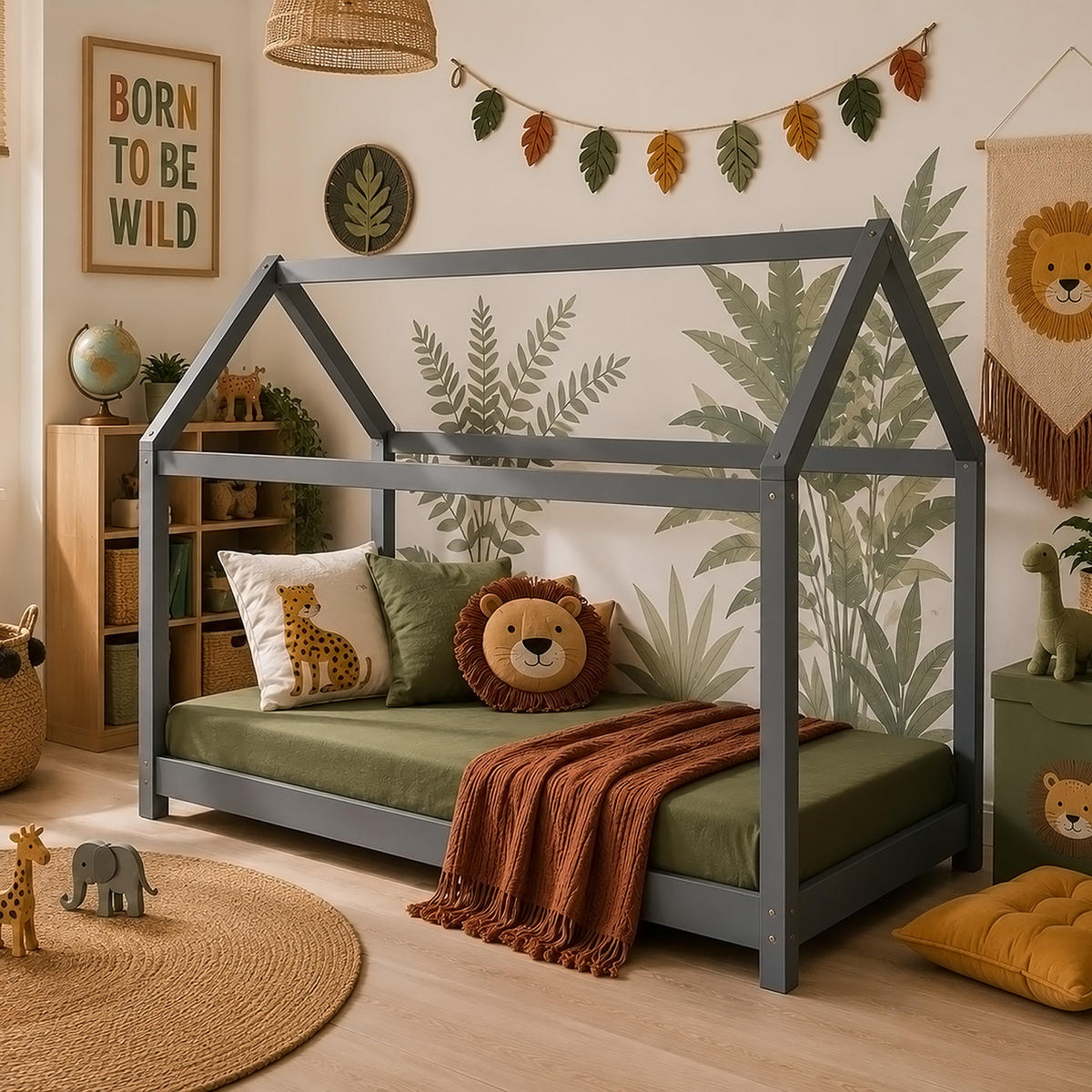 HAUSBETT 90/200 cm grau - Grau, Holz (206/141/96cm) - Homestyle4u