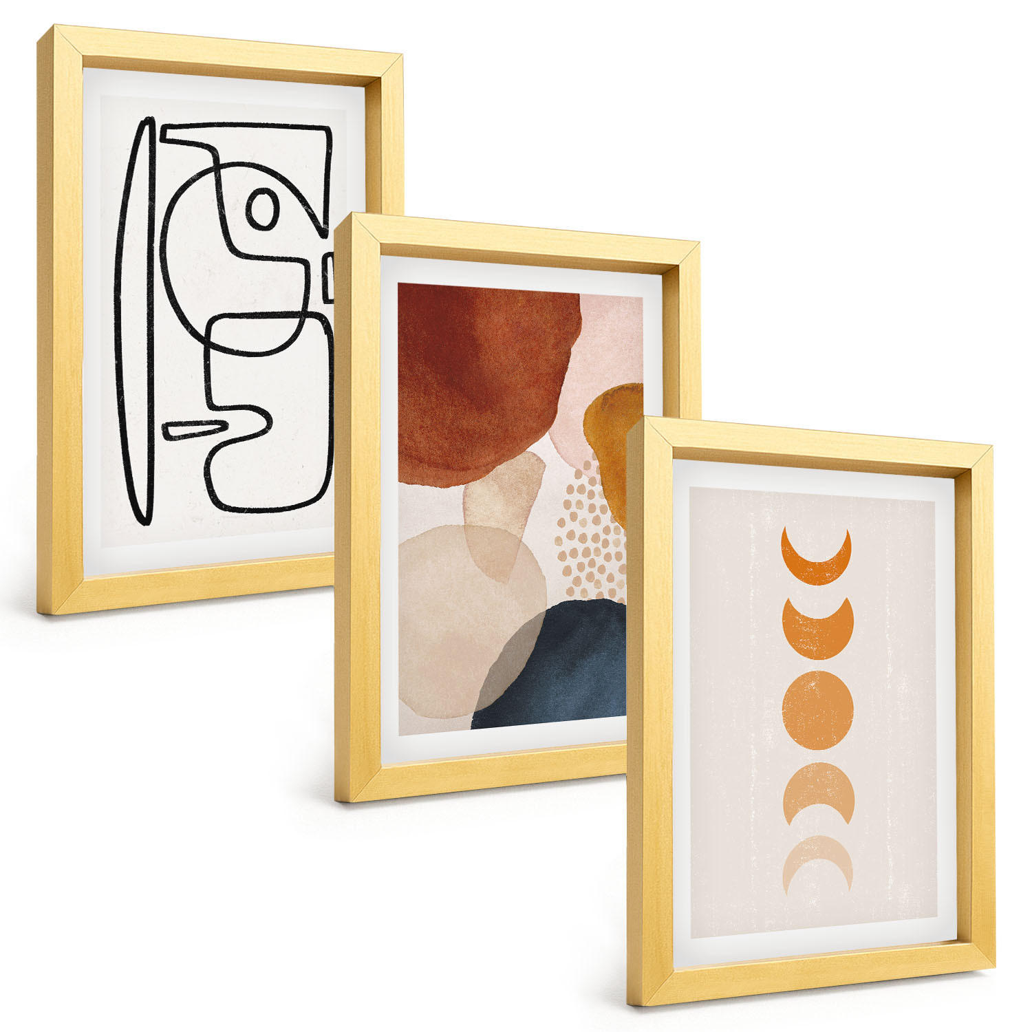 BILDER SET 3er Set - 20x30 cm Goldrahmen - Abstrakte Farbdekorationen - Goldfarben, Kunststoff (20/30cm) - TULUP