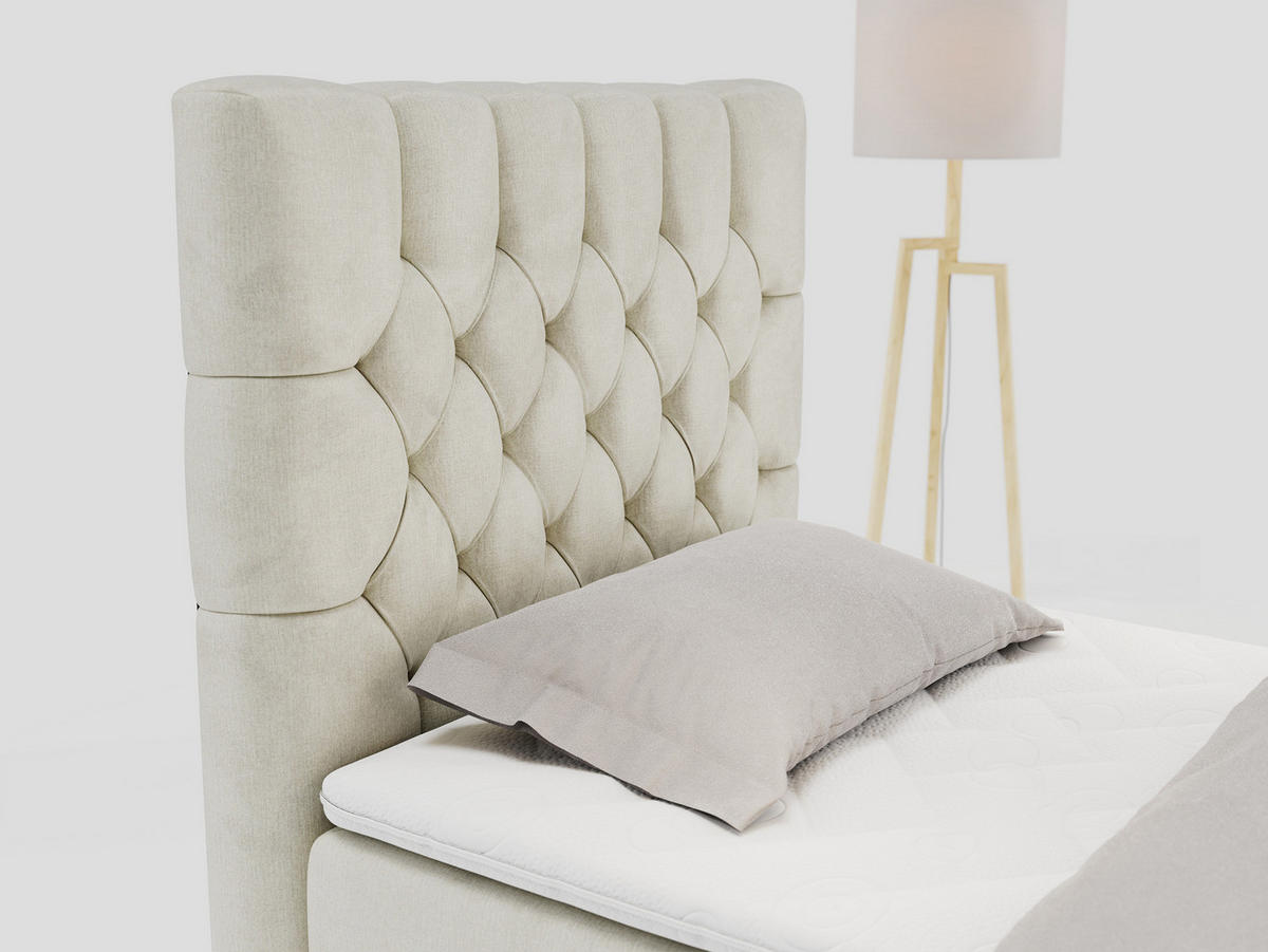 BOXBETT PERA 90/200 Beige Velvet - H3 - Links Seite - Beige, Holz/Textil (90/200cm) - MKS