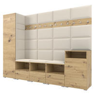 GARDEROBE NELA XI 250 cm (Modulare Flurmöbel Artisan Eiche mit Sitzpolster Creme 01 Großes Set) - Silberfarben/Creme, Holz/Holzwerkstoff (250/187/40cm) - Ravio