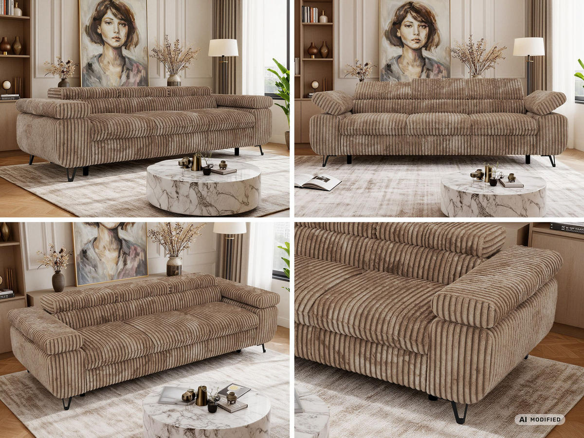 3-SITZER SOFA PETER - Braun Cord - Schwarz/Braun, Textil/Metall (262/76/99cm) - MKS