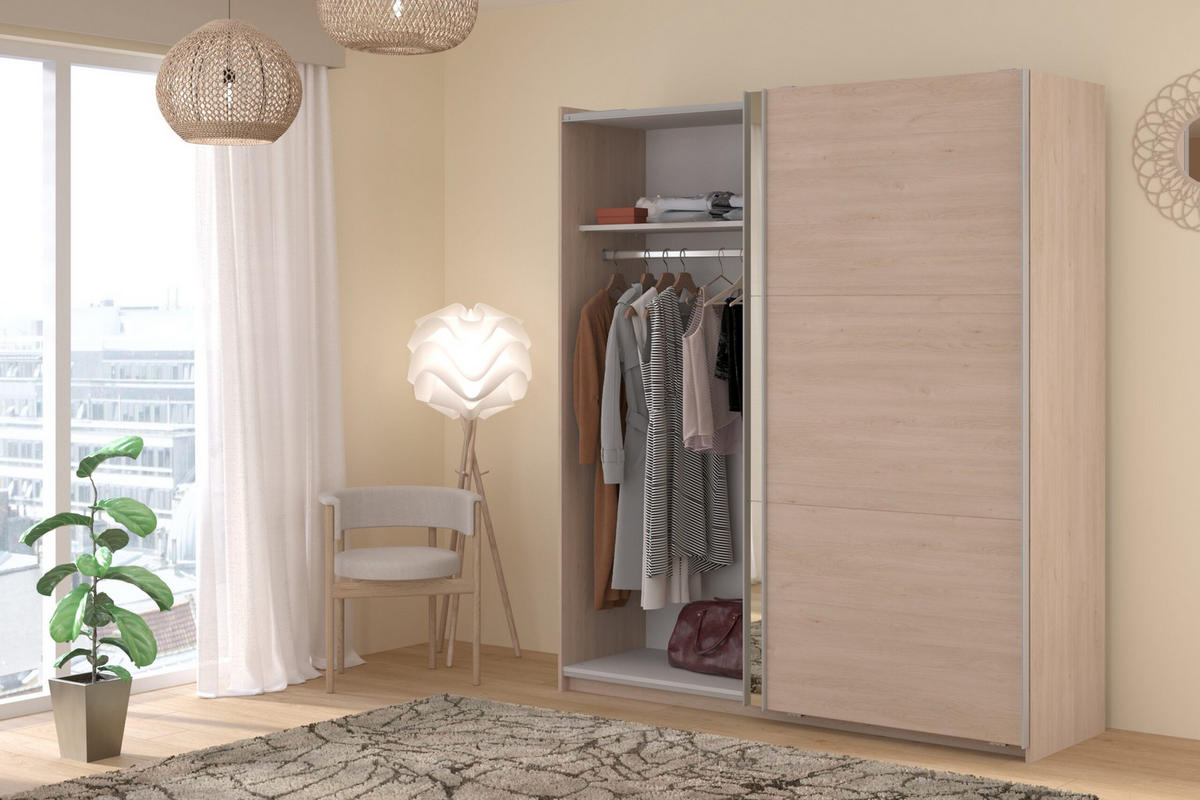 KLEIDERSCHRANK Swing 8 in Eiche Jackson von Parisot – Schwebetürenschrank 2 türig ohne Schubkasteneinsatz - Braun, Holzwerkstoff (80/200/120cm)