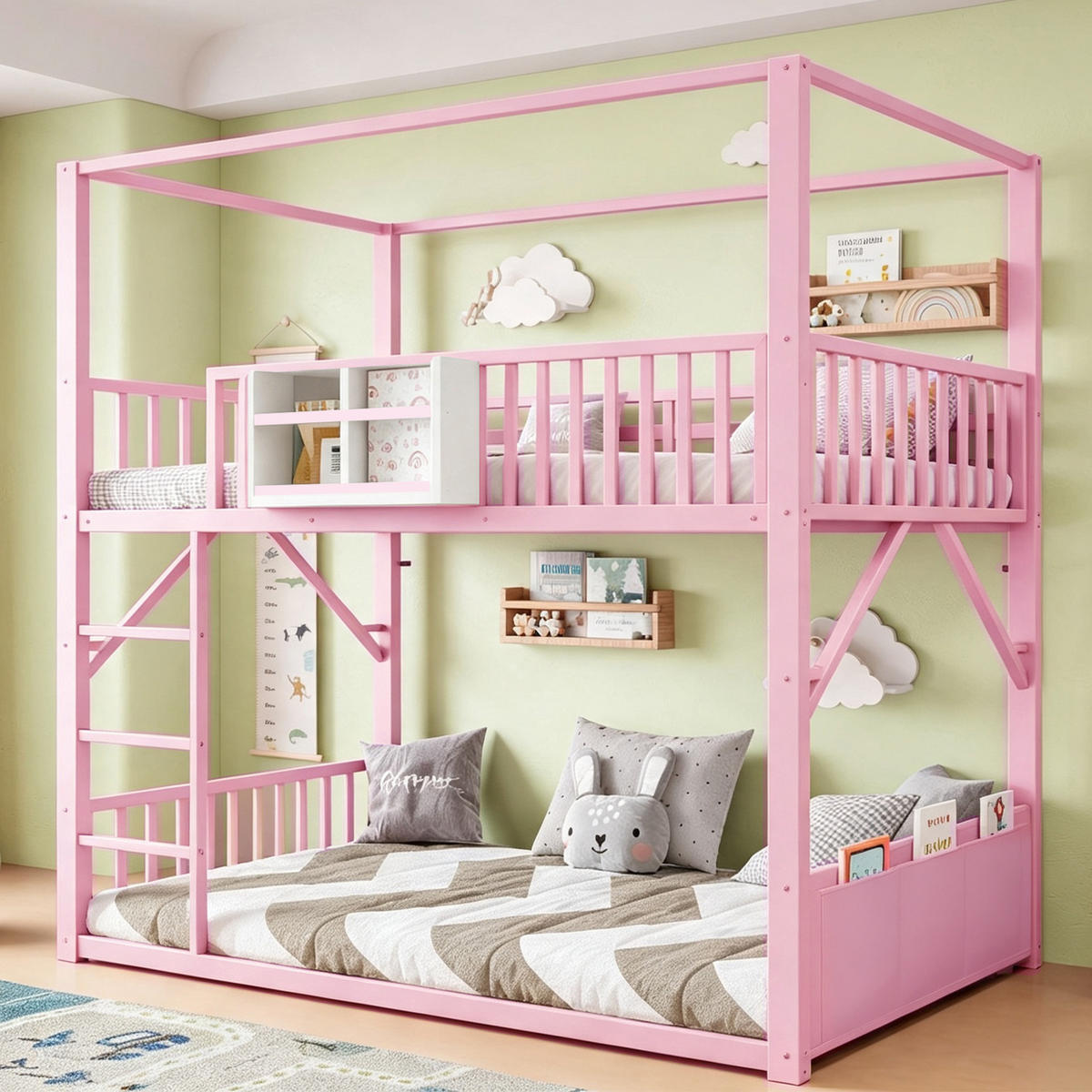ETAGENBETT 90/200 cm Metall mit Dachdesign, DE-41590, in Rosa - Pink, Metall (90/200cm) - ComfortXL