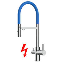 NIEDERDRUCK-3-WEGE-KÜCHENARMATUR, Verchromt und Blau, 2-Strahl-Brause - Blau, Metall (20.8/50.8/20.8cm) - VIZIO