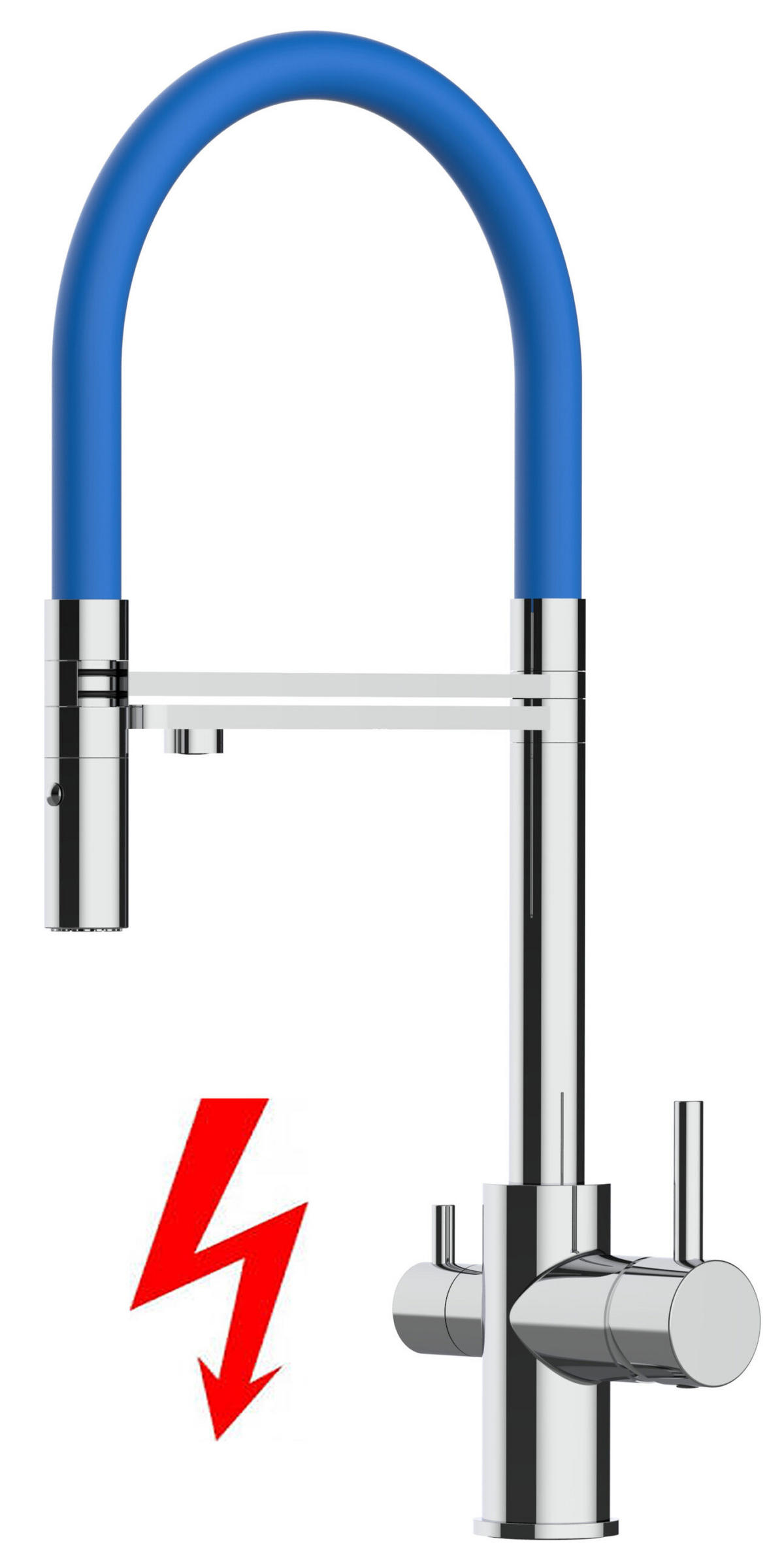 NIEDERDRUCK-3-WEGE-KÜCHENARMATUR, Verchromt und Blau, 2-Strahl-Brause - Blau, Metall (20.8/50.8/20.8cm) - VIZIO