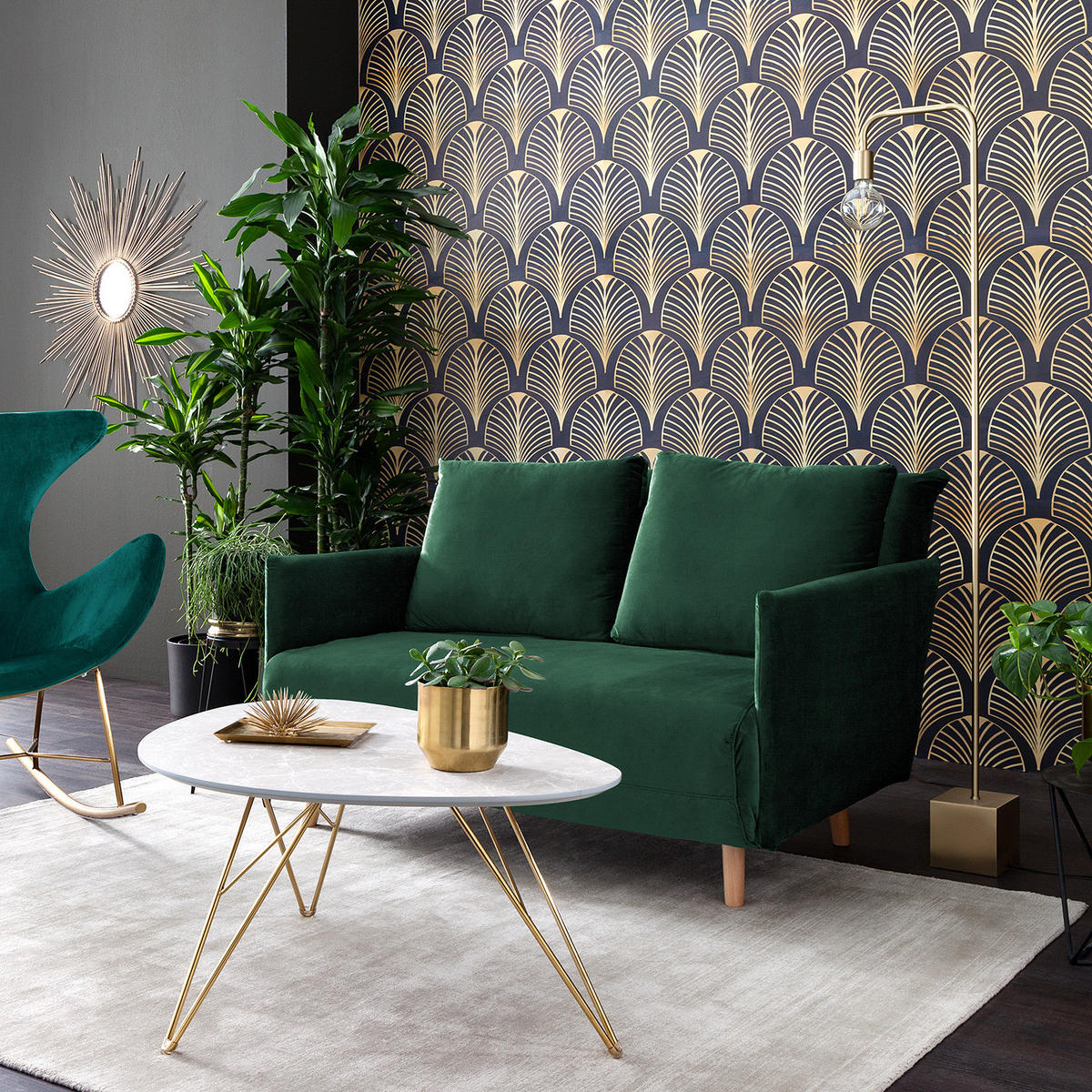 SCHLAFSOFA - Samt, Dunkelgrün - Dunkelgrün/Beige, Textil (132/82/91cm) - home24