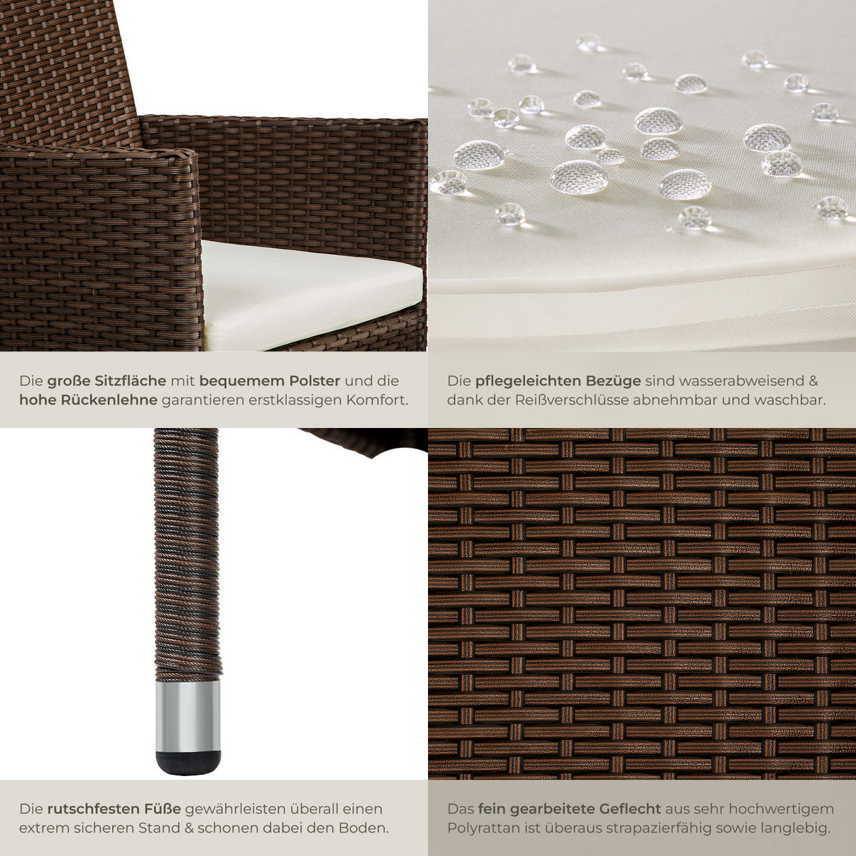 RATTANSTUHL 2er Set Nantes,59 x 57 x 85 cm,braun/beige - Beige/Braun, Kunststoff (57/85/59cm) - tectake