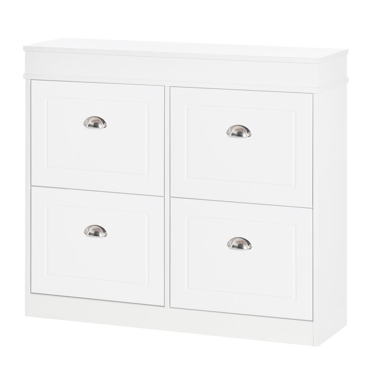 SCHUHSCHRANK DE-14980 4 Klapptüren mit Doppelfächern Weiß - Weiß, Holzwerkstoff (98/83/24cm) - ComfortXL