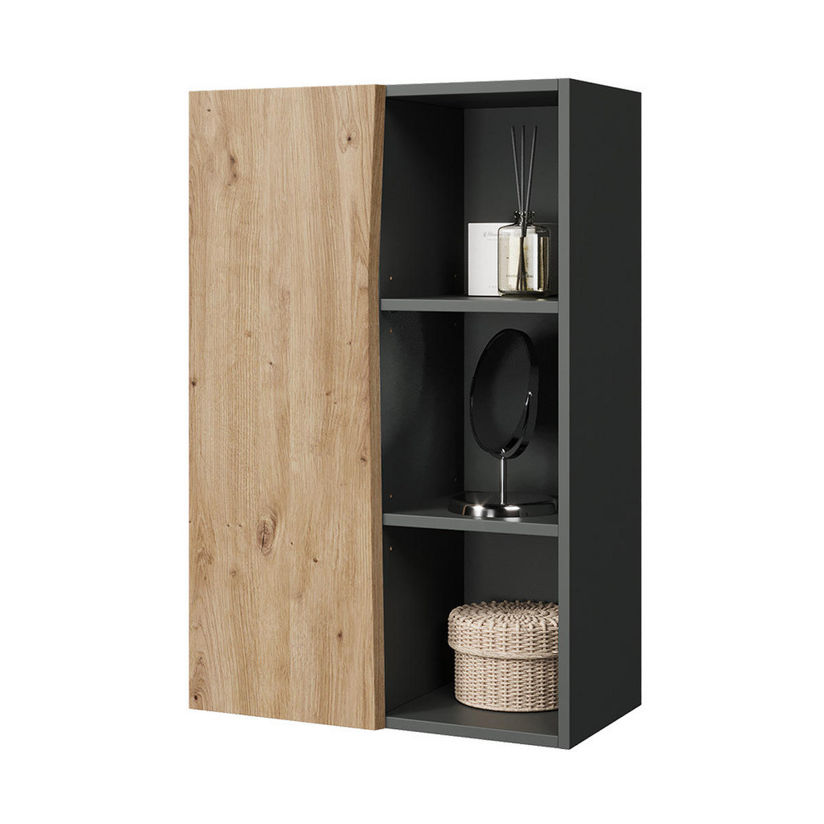 MIDISCHRANK Willow Artisan 56 x 86 cm mit 3 offenen Fächern - Anthrazit/Hellgrau, Holzwerkstoff (56/86/29.8cm) - Vicco