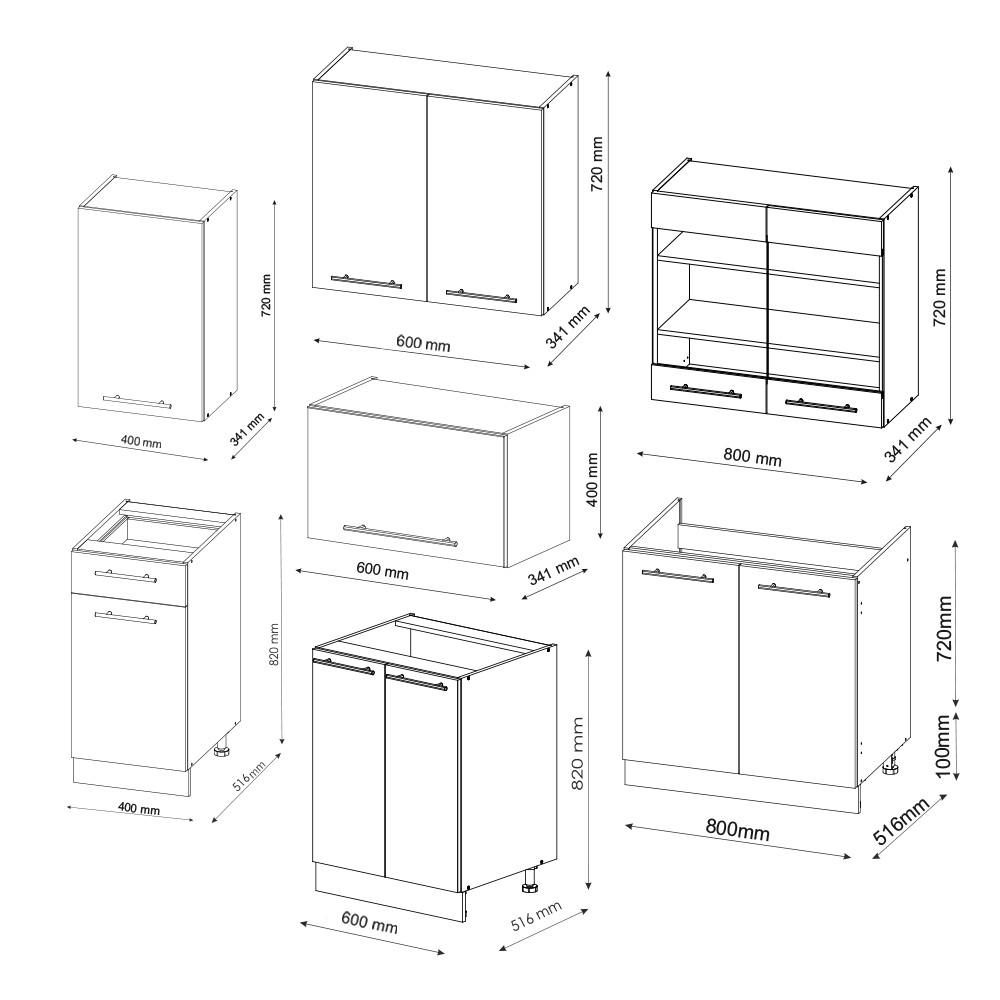 KÜCHENZEILE Fame-Line Weiß Landhaus/Anthrazit 240 cm, AP Eiche - Anthrazit/Creme, Holzwerkstoff (240/81.6/60cm) - Vicco