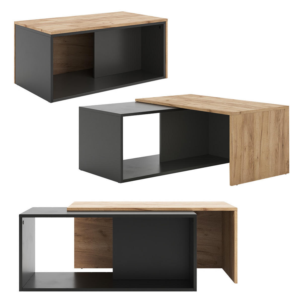 COUCHTISCH Paul Anthrazit/Goldkraft Eiche 90 x 48 cm - Honigeiche/Anthrazit, Holzwerkstoff (48/90/40cm) - Vicco