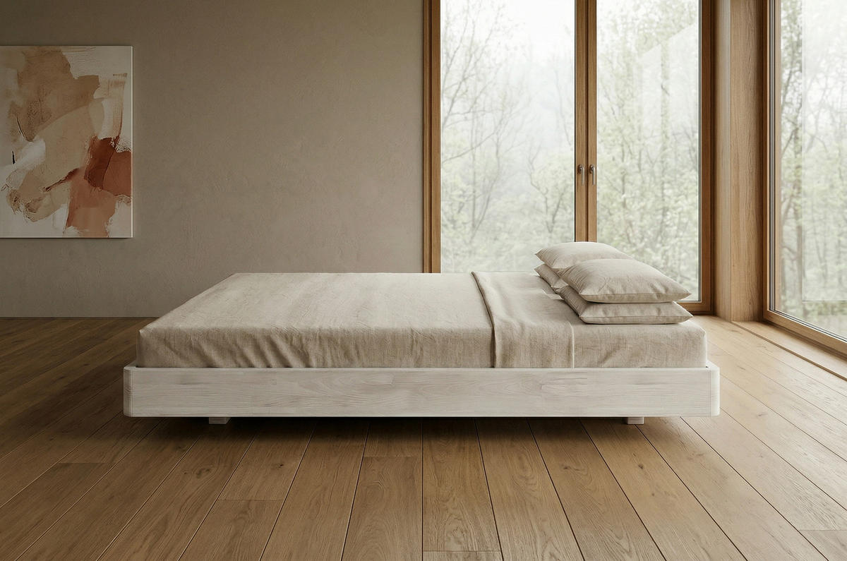 MASSIVHOLZBETT Lena Flat, 180/200, Buche - lackiert, Weiß - Weiß, Holz/Buchenholz (180/200cm) - Visby