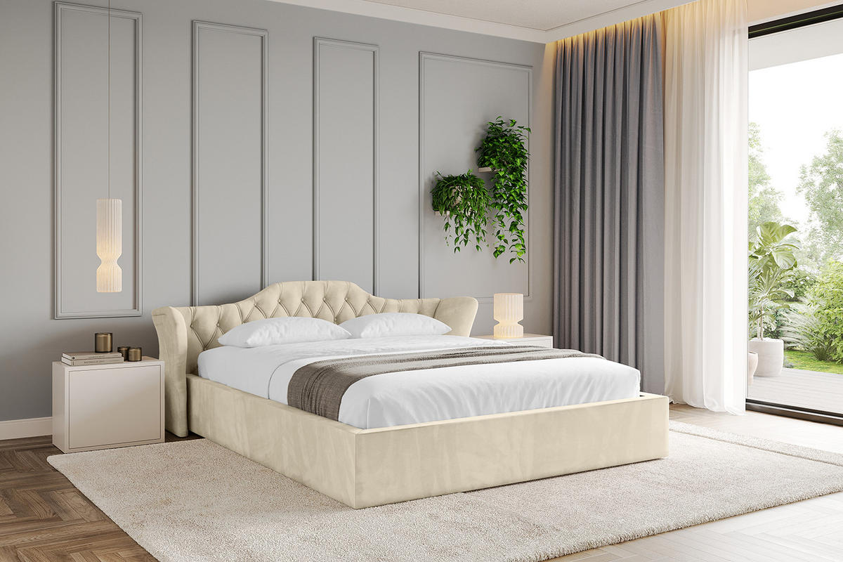 POLSTERBETT mit Bettkasten und Lattenrost, Boxbett ohne Matratze - ZORAN-V1 180x200 Beige - Ecru, Holzwerkstoff/Textil (180/200cm) - ALTDECOR