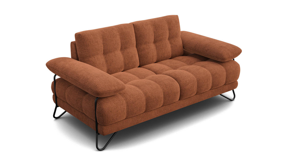 SOFA BUBBARA 2-Sitzer, rostrot - Schwarz/Orange, Holz/Textil (185/87/96cm) - Courtois Laville