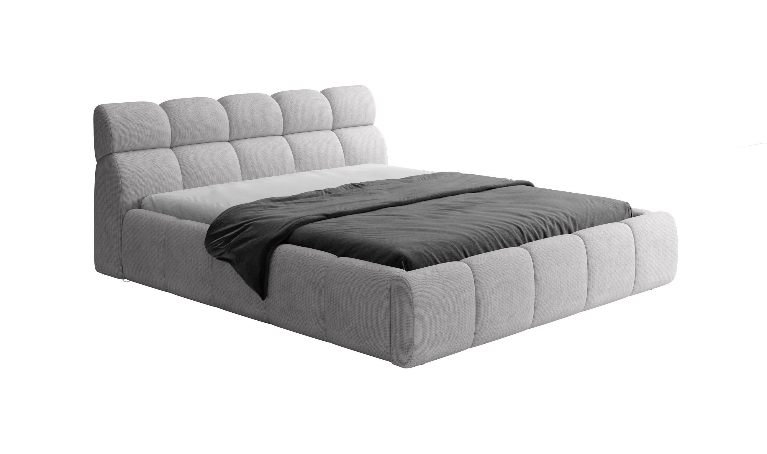 POLSTERBETT GIULIA, komfortabel, mit Bettkasten, verstellbarem Kopfteil und LED, 180x200x96 cm, Farbe Hellgrau - Hellgrau/Schwarz, Holzwerkstoff/Kunststoff (180/200cm) - DomoHome