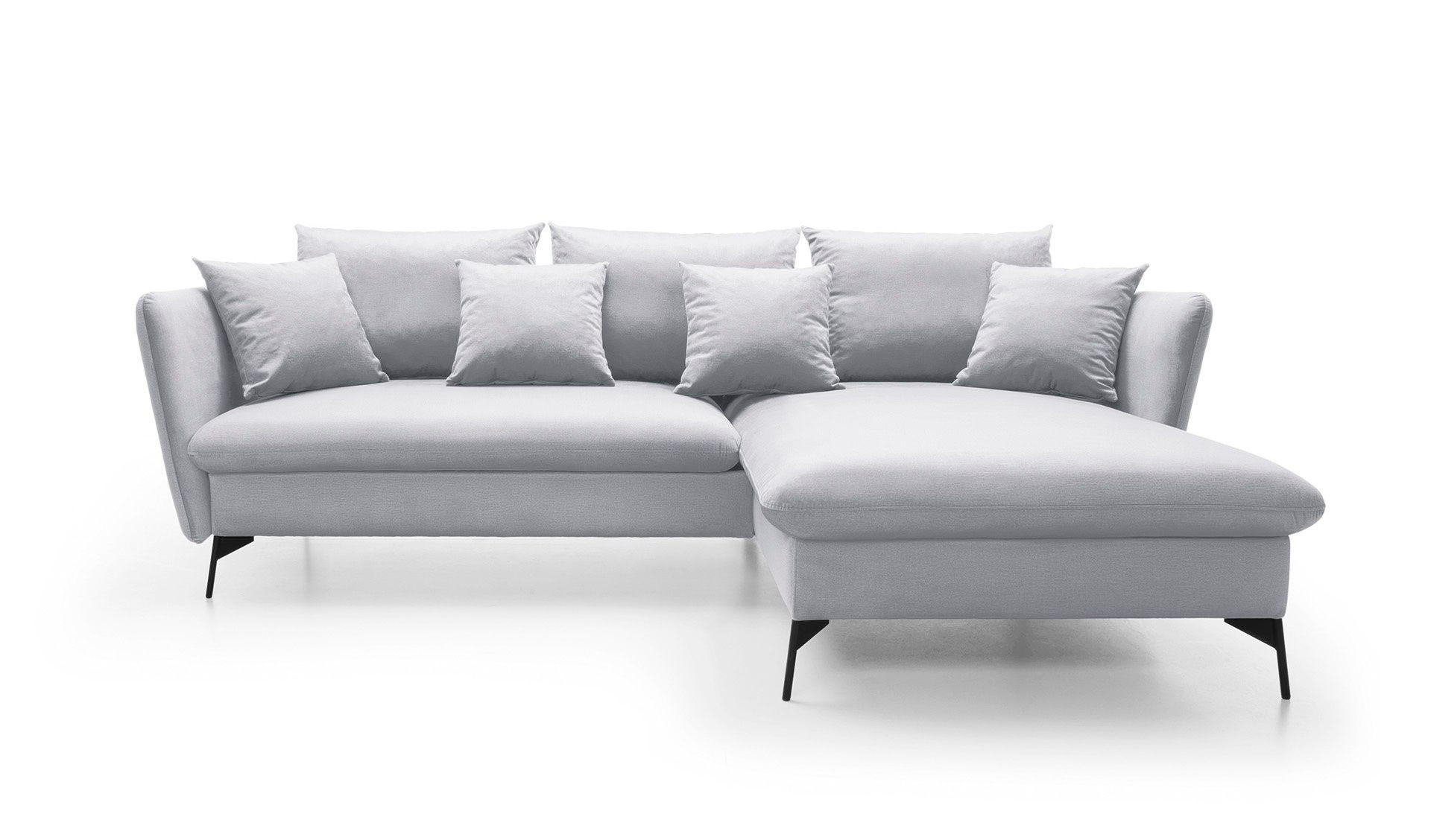 ECKSOFA FERRO Grau Velours-Stoff mit Schlaffunktion - Grau, Holz (258/167cm) - MASSENO