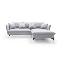 ECKSOFA FERRO Grau Velours-Stoff mit Schlaffunktion - Grau, Holz (258/167cm) - MASSENO