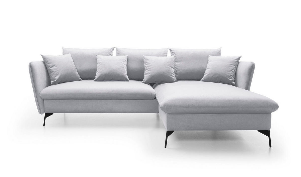 ECKSOFA FERRO Grau Velours-Stoff mit Schlaffunktion - Grau, Holz (258/167cm) - MASSENO