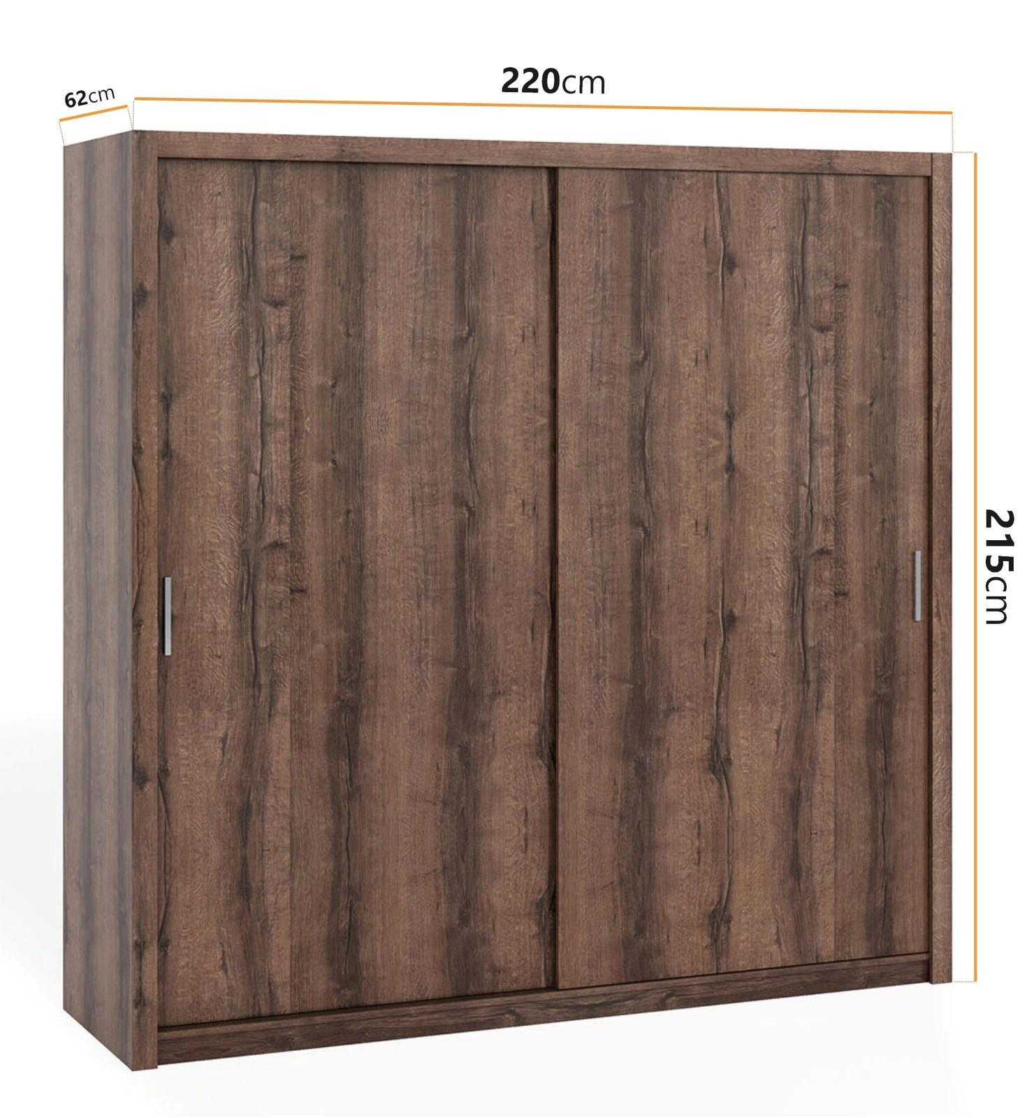 SCHIEBETÜRENSCHRANK Tamiza 220/215/62 2-türig - Silberfarben/Braun, Holzwerkstoff/Kunststoff (220/215/62cm) - Ravio