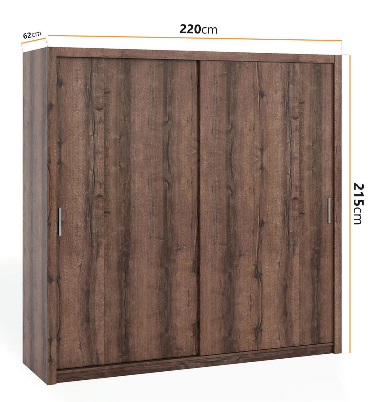 SCHIEBETÜRENSCHRANK Tamiza 220/215/62 2-türig - Silberfarben/Braun, Holzwerkstoff/Kunststoff (220/215/62cm) - Ravio