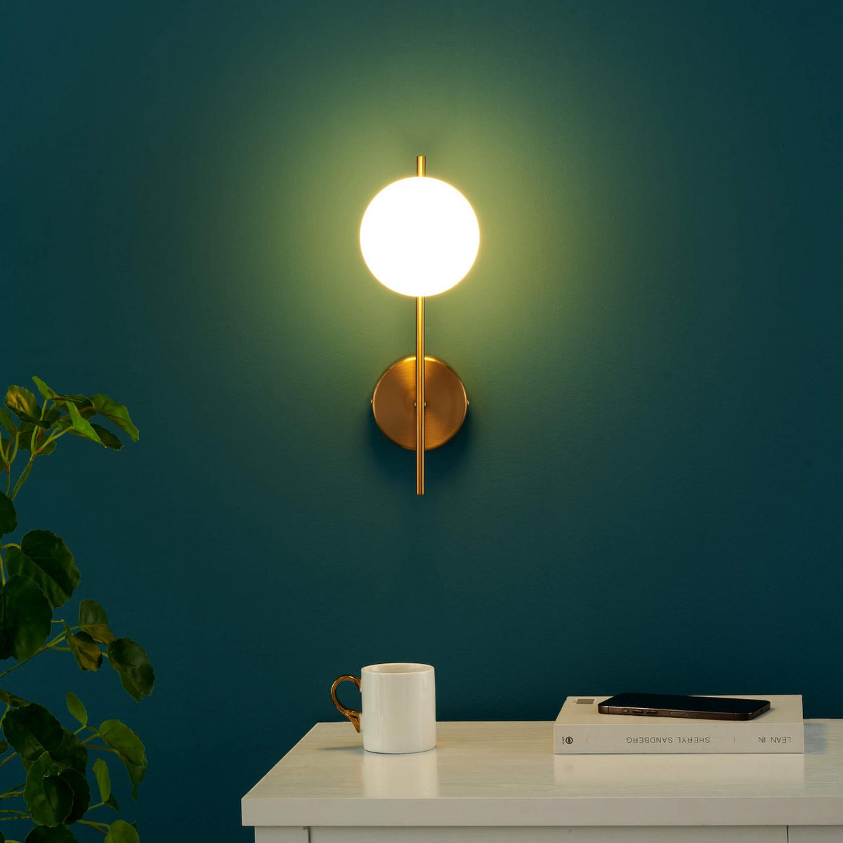 WANDLEUCHTE Neira, Weiß und Gold, 35cm - Goldfarben, Glas (12/35/18cm) - KOSILUM