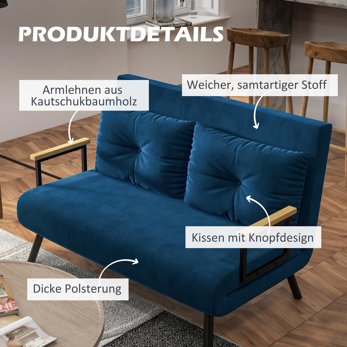 SCHLAFSOFA, Stahl, Polyester, Blau - Blau, Metall (73/81/102cm) - HOMCOM