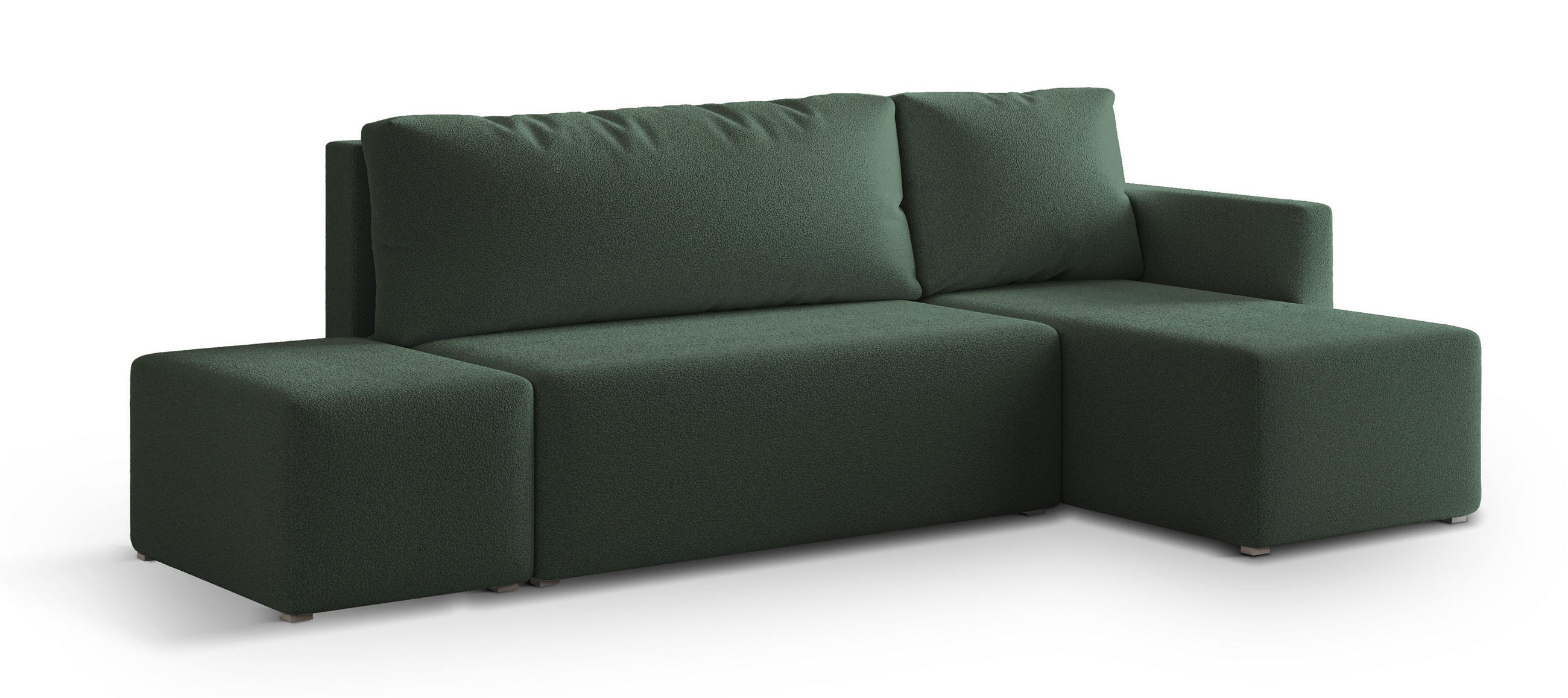 ECKSOFA VELOTTI R-S Grün Boucle-Stoff mit Schlaffunktion - Grün, Holz (261/143cm) - MASSENO