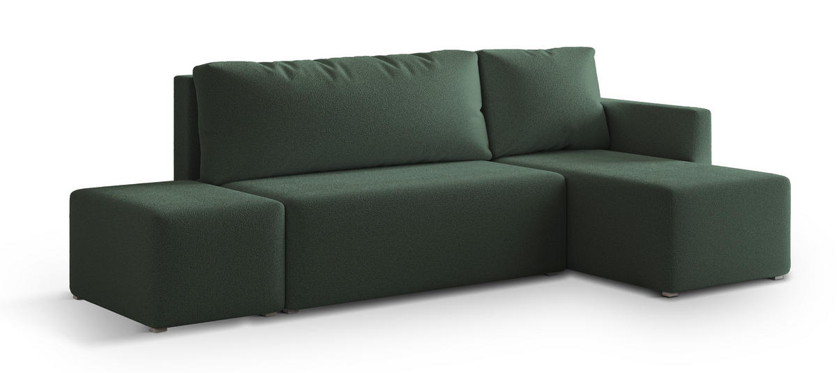 ECKSOFA VELOTTI R-S Grün Boucle-Stoff mit Schlaffunktion - Grün, Holz (261/143cm) - MASSENO