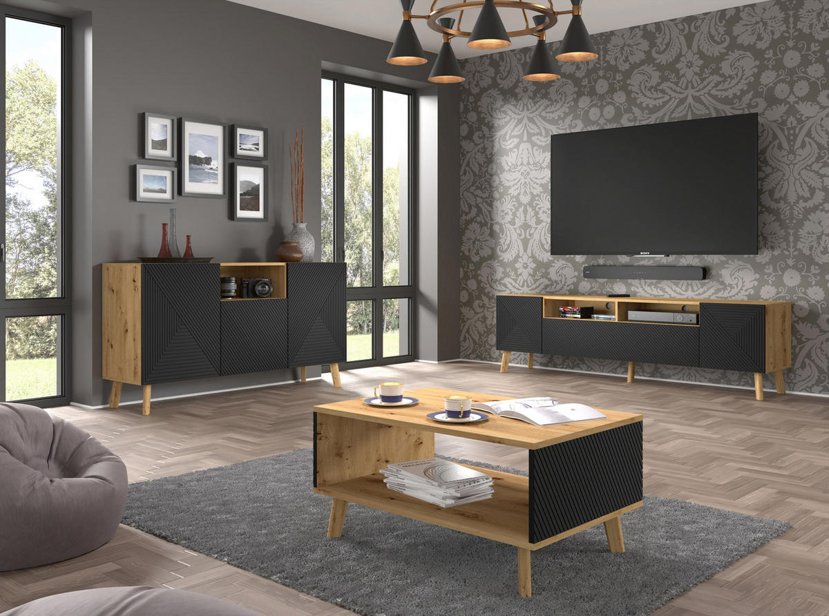 COUCHTISCH Artisan Eiche, Schwarz 90/45/60 - Schwarz, Holzwerkstoff (60/90/45cm) - RAUMHIRSCH FURNITURE