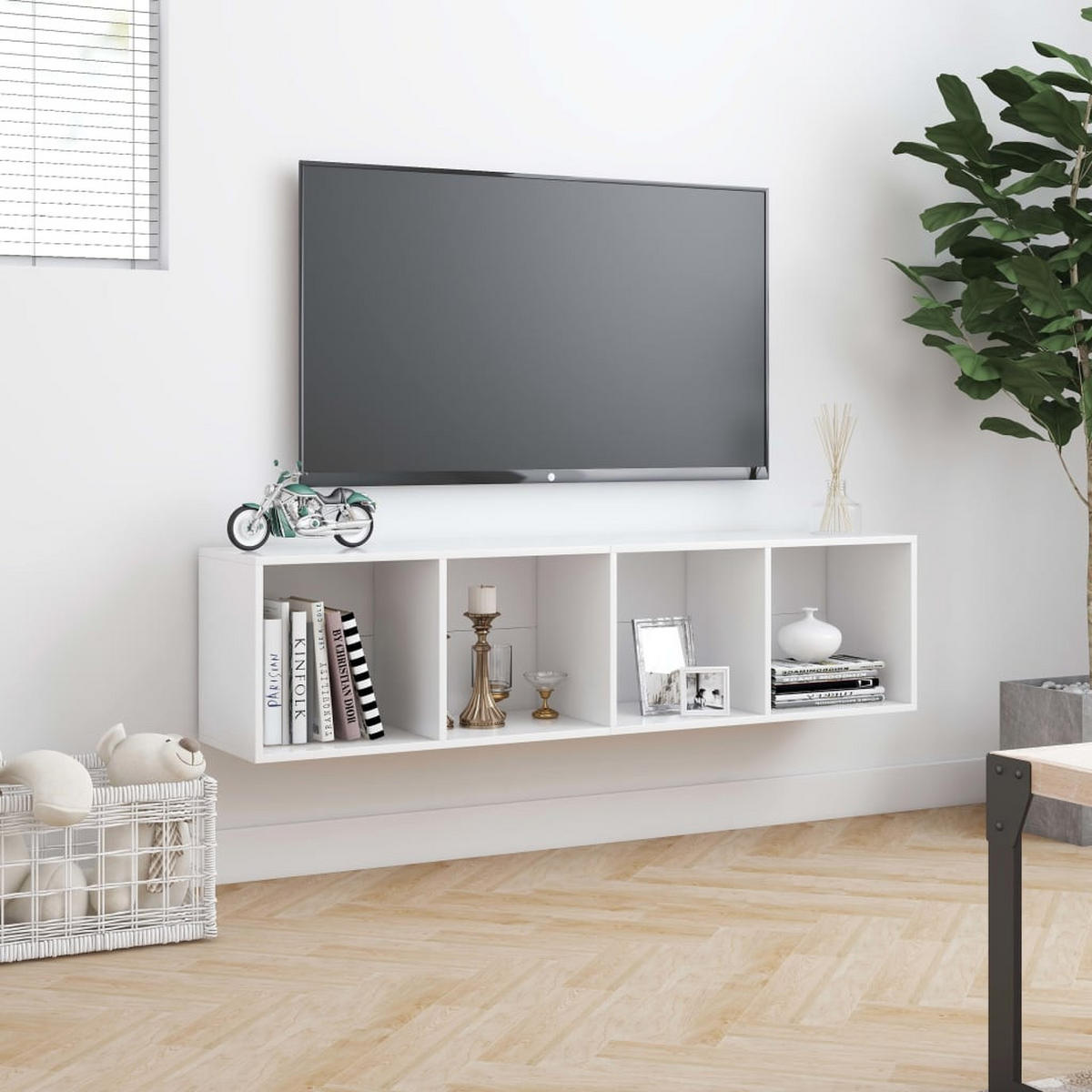 BÜCHERREGAL/TV-SCHRANK Weiss 143/30/36 Cm - Weiß, Holzwerkstoff (30/36/143cm) - vidaXL