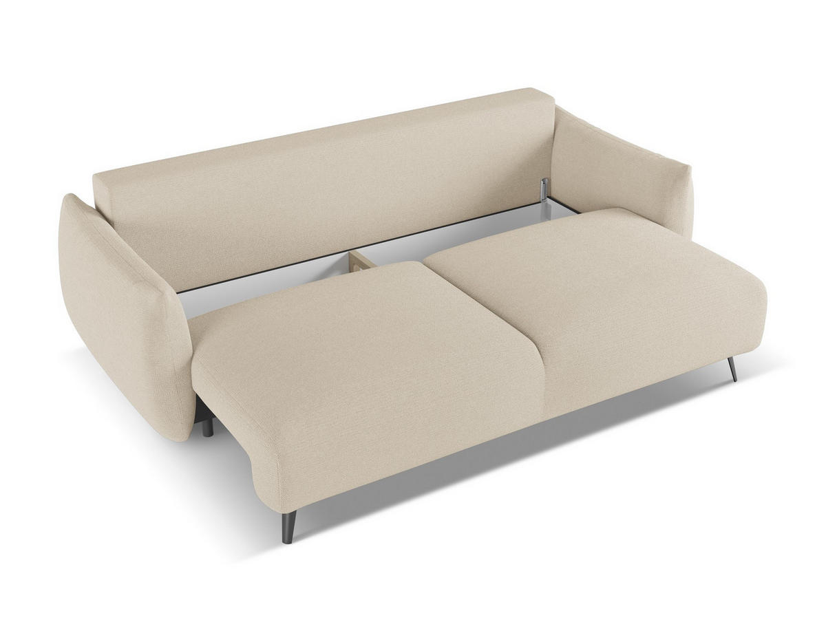 3-SITZER SOFA mit Schlaffunktion Chenille Stoff Beige - Beige/Schwarz, Textil/Metall (230/86/105cm) - Makamii