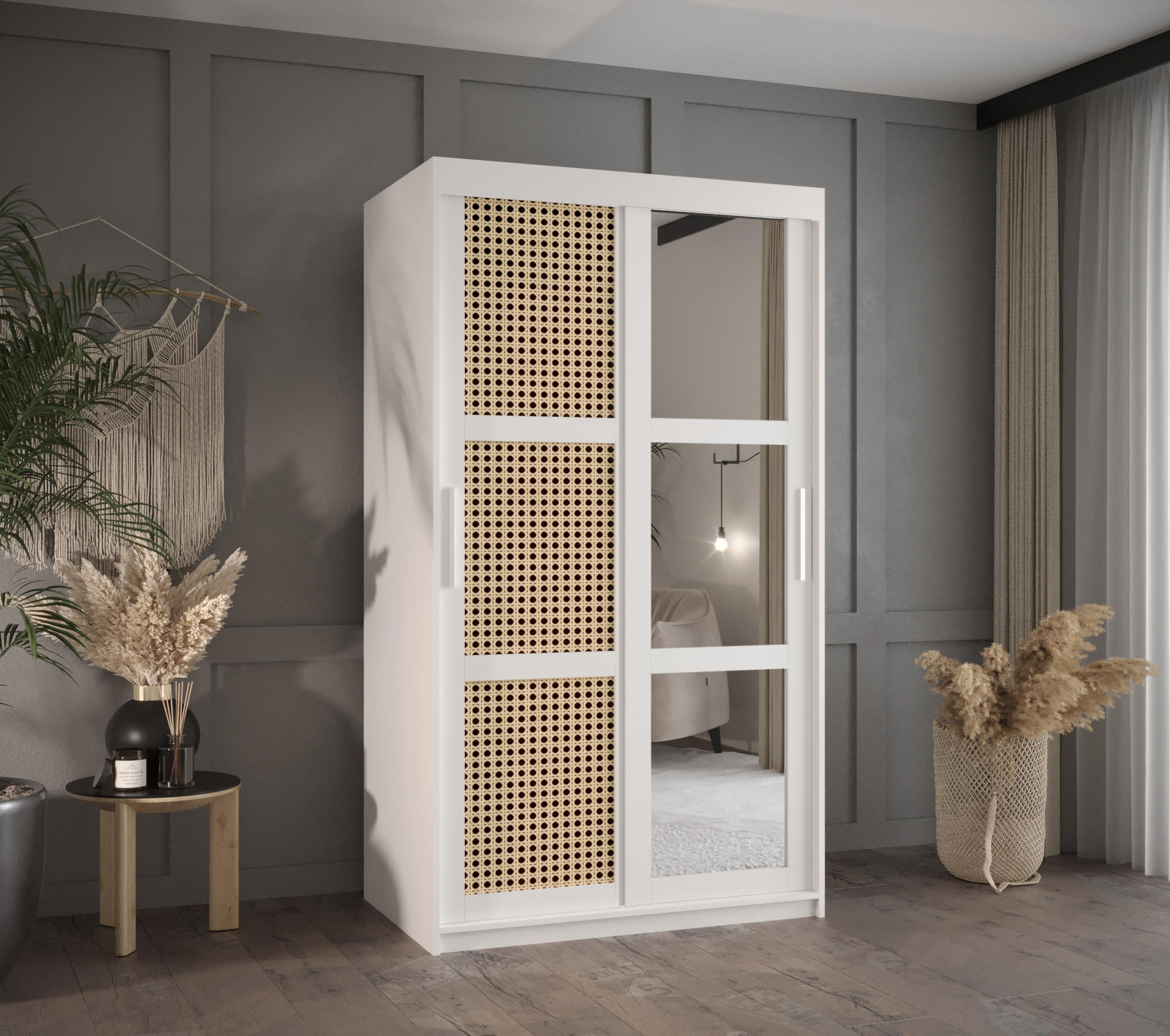 SCHWEBETÜRENSCHRANK 200/100/62 2-türig - Silberfarben/Weiß, Holz/Kunststoff (100/200/62cm) - MÖBEL KRYSPOL